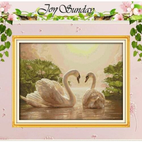 Two swans (2) Patterns Counted Cross Stitch 11CT printed 14CT Cross Stitch Sets Animals Cross-Stitch Kits Embroidery Needlework