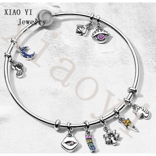 XIAOYI 100% s925 the most popular ME series Mini forever love tree red lip notes bee moon star small accessory bracelet female