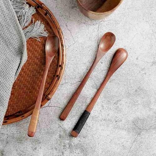 Japanese Wooden Long Handle Spoon Kitchen Stirring Teaspoon Coffee Mixing Spoon Dessert Drink Tableware Utensil Tool