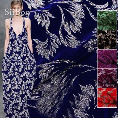 Green red black purple silk raised pile velvet fabric for winter dress leaves bronzing rayon flocking silk tissu tecidos SP4652