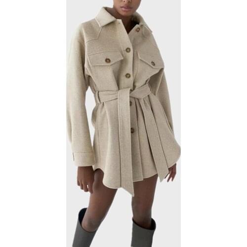 Women Casual Long Woolen Coat With Sashes Single Breasted Wool Jacket Womens Chic Office Coat Ladies Outerwear Overcoat