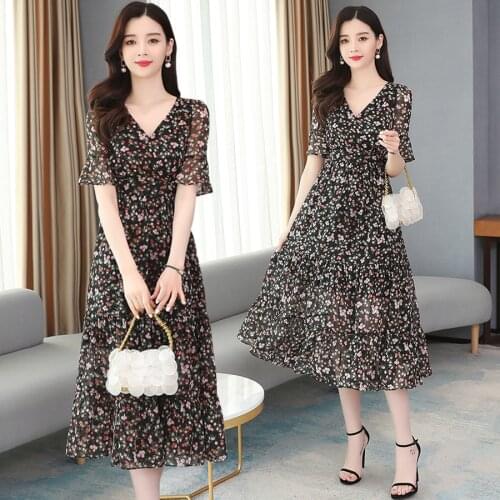 2021 Spring Summer Fashion Black Print Chiffon Maxi Dress Plus Size Vintage Runway Dresses Elegant Women Bodycon Party Vestidos