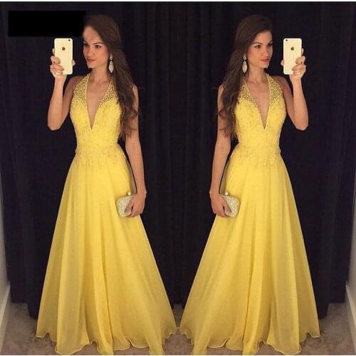 2019 New Vestido de V neck Elegant Evening Dresses chiffon with Lace formaldress Wedding Party Dress Vestido De Noiva