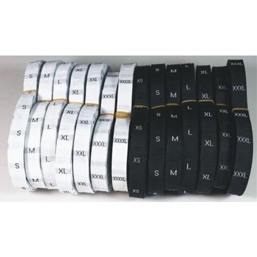 1000pcs Black/White Garment Woven Size Clothing Label Damask Baby/Children Clothing Size Labels Tags XS-6XL Embroidered Labels