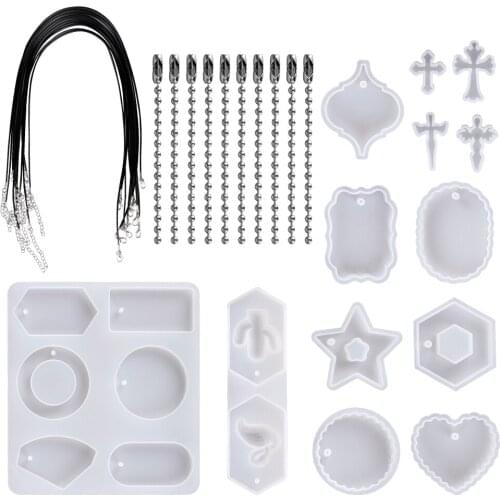 13Pcs Silicone Resin Casting Molds with 20Pcs 2 Style Bead Chains Resin Pendant Molds For Epoxy Resin Plaster Soy Wax etc