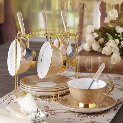 180 ml vintage golden Bone China 13 pcs set Coffee Tea cup set with spoon Gilt Luxurious british black Tea Cup gift