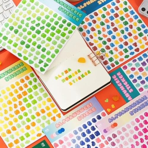 2 Sheets Soft Candy Number Letter Stickers DIY Material Adhesive Sticker Kawaii Decoration Stationery Decoration School Supplies