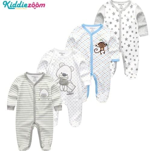 4Pcs/lots Full Sheeve Baby Girls Clothes Unisex Newborn Cotton Baby Rompers Roupas de bebe Baby Boys Clothes Cartoon Button