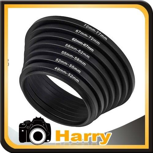 7pcs ring 49-52-55-58-62-67-72-77 mm 7pcs Metal Step Up Rings Lens Adapter Filter Set