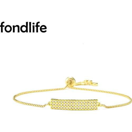 Shiny AAA Cubic Zirconia Crystal Three Layers Full CZ Bar Charm Bracelet Women Good Quality Brass Chain Adjustable Slide Jewelry