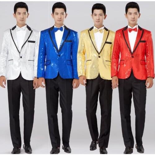 Black white red gold blue sequins silm suit set men suit latest coat pant designs mens suits wedding groom suit + pant + tie