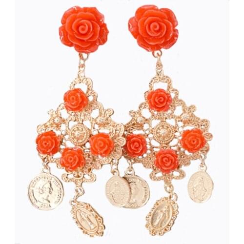 Baroque Style Long Tassel Earring Retro Vintage Earring Sculpture Coin Pendant Earring Wholesale 3 Color Metal Dangle Earring