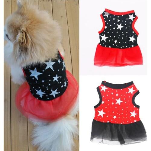 Star Print Double Layer Lace Pet Dress Summer Transer Dog Dress Star Printed Mesh Fashion Soft Comfortable Puppy Dog Vest Dress