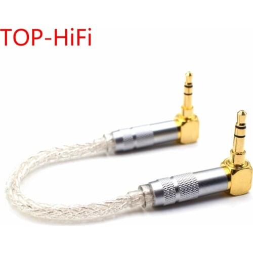 TOP-HiFi 10cm 3.5mm Male to 3.5mm Male Stereo Audio Hifi Audio Cable AUX Audio Adapte cable 8Croes Silver Plated