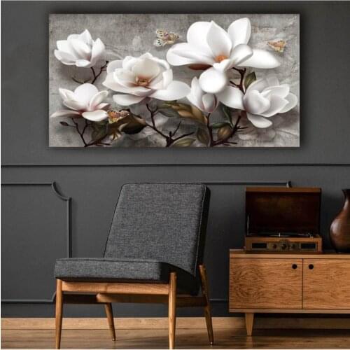 Canvas Painting White Flowers Wall Decoration 70x100 Cm