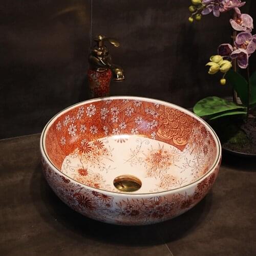 Chinese Cloakroom Counter Top porcelain wash basin bathroom sinks ceramic bathroom sink round