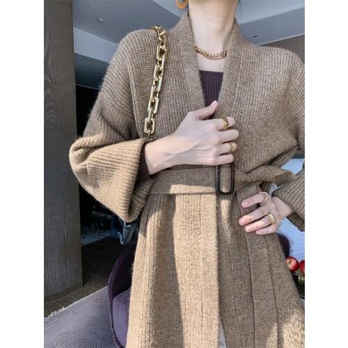 LMQ NEW Women Autumn Winter Coarse Wool Knitted Cardigan Temperament Sweater Coat Loose Thick Lazy Wind
