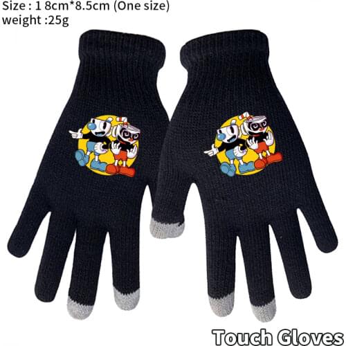Cute Cuphead Warm Touch Screen Gloves Boys Girls Capacitive Accessories Winter Knitted Full Finger Mittens Unisex Cosplay Girls