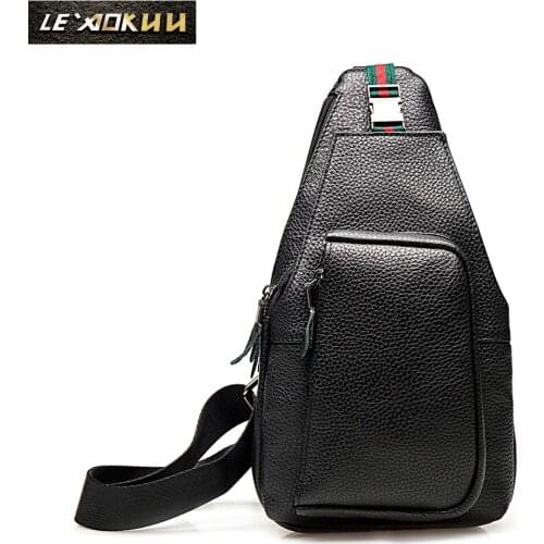 Men Quality Leather Casual Chest Sling Bag Design One Shoulder Bag Fashion Crossbody Bag Daypack For Male 8022