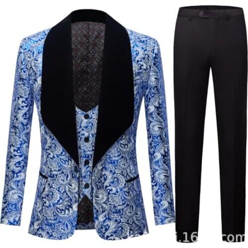 Mens three-piece suits bronzing clothing blazer masculino new red blue traje de novio giacche European and American style