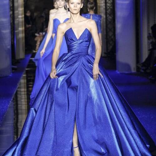 2021 New Sparkly Prom Dresses Sexy V Neck Front Split Sequined Evening Dress Runway Fashion Vestido de gala