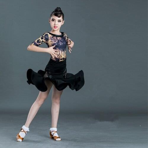 New leopard Latin dance costume children split suit professional competition practice exercise performance dance skirt