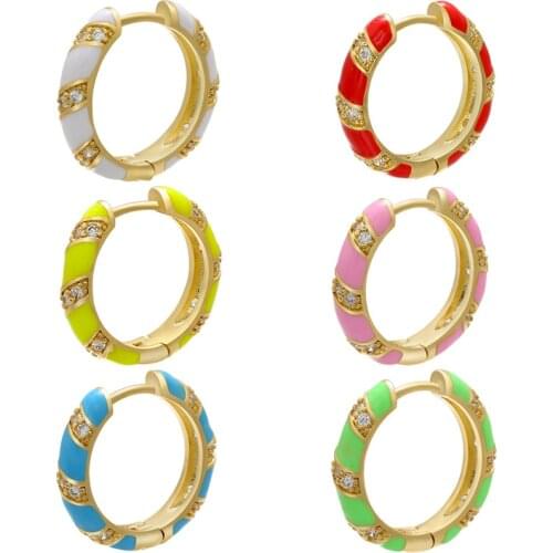 One pair Round Neon Enamel hoop Copper earring Micro Pave CZ crystal fashion earrings For Women earring hoops Jewelry