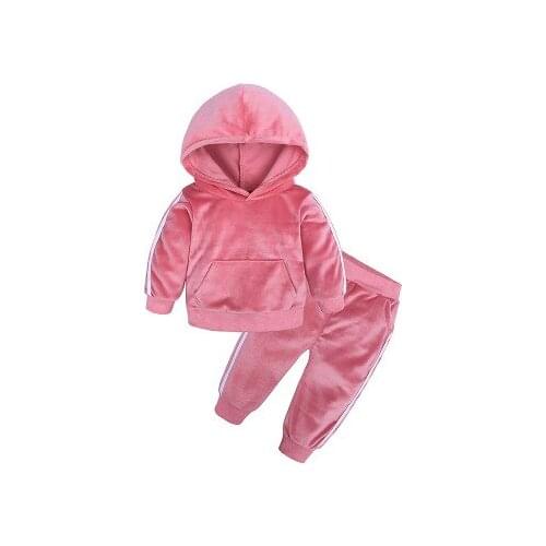 Autumn Winter Brand Baby Girl Boy Warm Clothes Set For Toddler Kids Suit Striped Hooded Velvet Tops+Pants Children Outfit Bebes