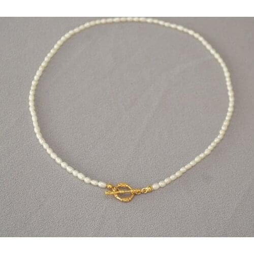 Brass With 18K Gold Real Pearl OT Chain Necklaces Women Jewelry Punk Party T Show Designer Club Ins Rare Japan Korean Trendy