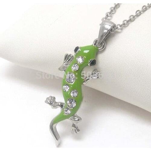 Fashion Costume Jewelry Mix Color Animal Crystal Rhinestone Lizard Pendant Necklace xy028