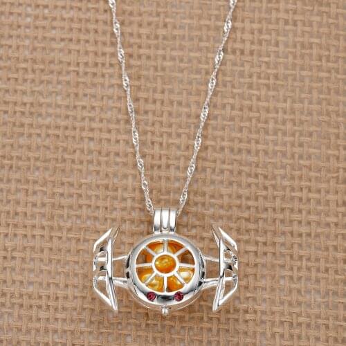 Movie Pearl Cage Necklaces Women TIE Fighter Pendant Necklace Men Women Locket Gift Bright Silver Color Jewelry Wholesale