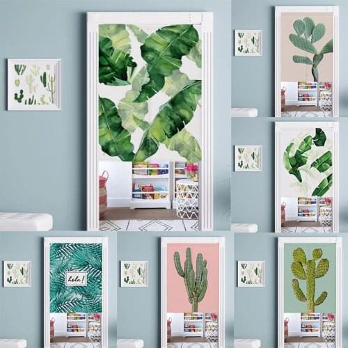 Green Plant Cotton Linen Door Curtain Bedroom Partition Curtain Geomantic Doorway Hanging Curtain Half Panel Curtain