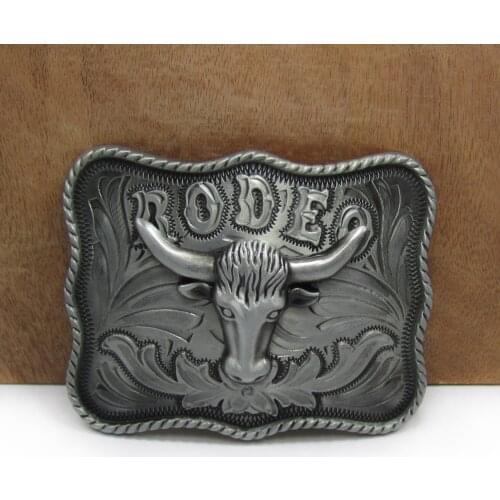 BuckleClub wholesale zinc alloy rodeo bull head jeans gift belt buckle for men FP-02502 pewter finish 4cm width loop