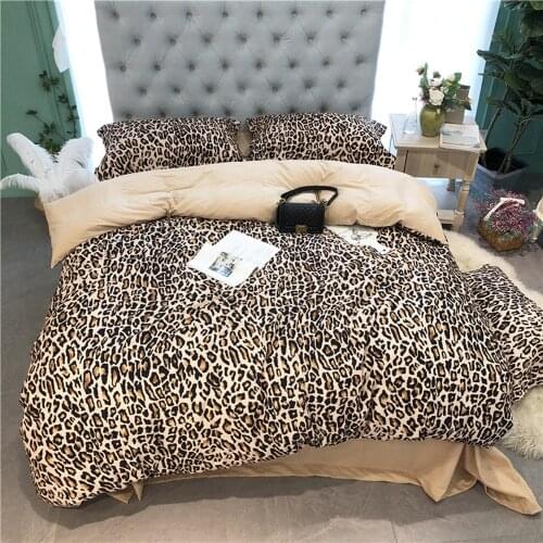 Luxury Leopard 100% cotton Printed Flower leaf Bedding sets Sanding Queen King Pastoral Duvet cover Bed sheet set Pillowcase 4pc