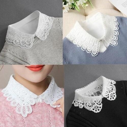 Stylish Clothes Accessories Ladies Sweater Shirt Vintage Detachable Collar Black White Doll Lace Top Blouse Collars Half Shirts