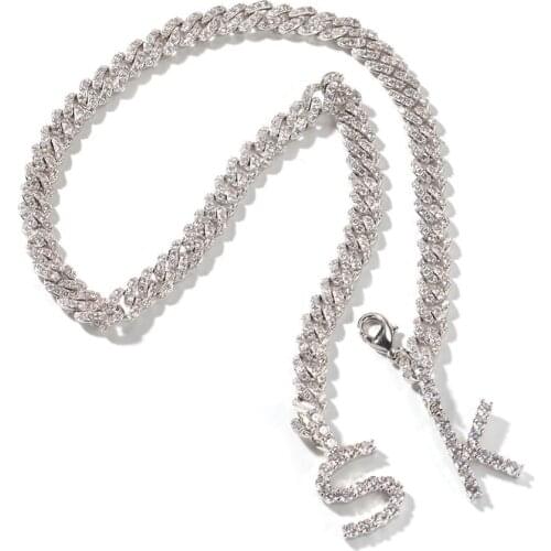 Custom name Pink Zircon Tennis Letters With Cuban Chain Pendants Necklaces Mens Zircon Hip Hop Rock Jewelry