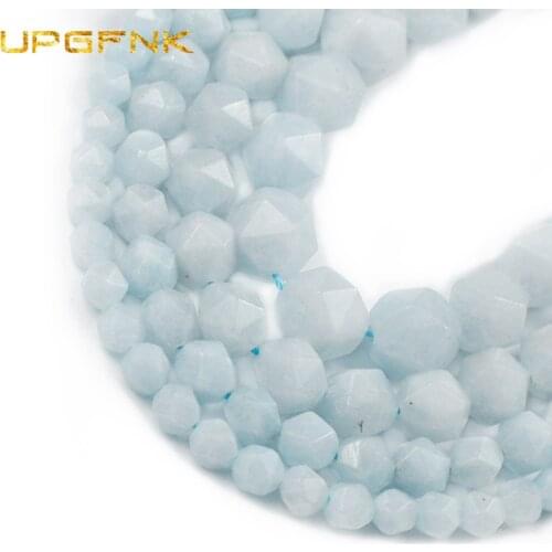 UPGFNK Natural Stone Faceted Brazilian Aquamarines Loose Spacer beads for Jewelry making DIY bracelet necklace Findings 6/8/10MM