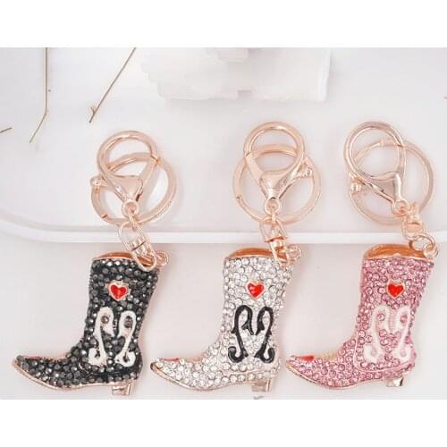 XDPQQ Fashion High Boots Keychain Color Rhinestone Inlaid Three-dimensional Metal Handbag Pendant Gift