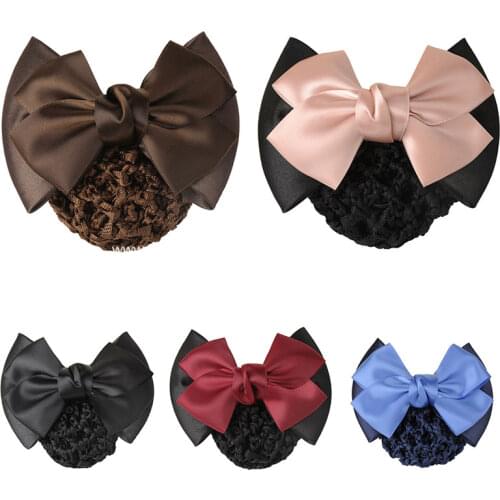 Bowknot Hair Clip Net Satin Bow Barrette Double Hair Bun Professional Ladies Flight Attendant Hair Clips Women Hair Accessories
