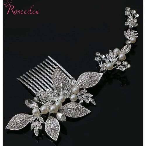 Women luxury rhinestone flowers with simulated pearl hair combs bridal alloy wedding accessories Bride Hair Comb AccessorieRE385