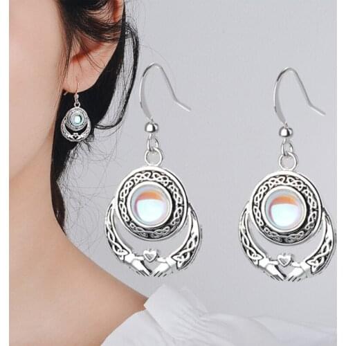 Fashion Moonstone Drop Earring For Women Retro Punk Natural Gemstone Wedding Jewelry Drop Garnet Earring