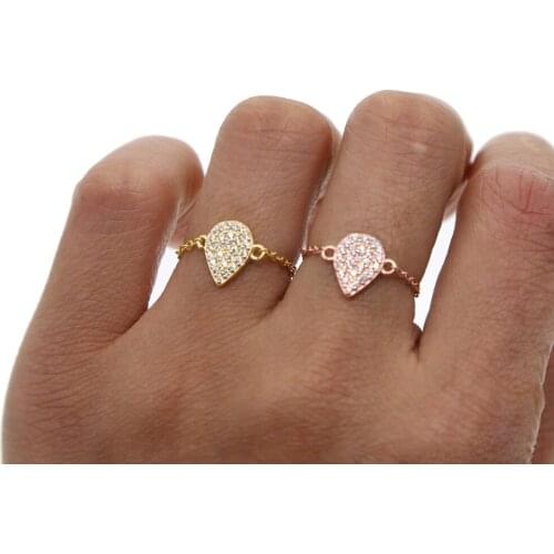 Gold rose gold 3 colors open adjust delicate chain tear drop charm 925 sterling silver women chain ring
