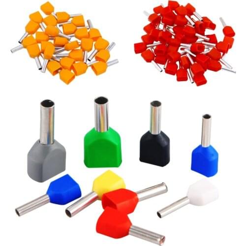 100PCS TE0508 TE1008 TE1508 TE2508 TE6014ouble pipe 0.5~6.0² cold pressed end double line tube shaped insulated tubular terminal
