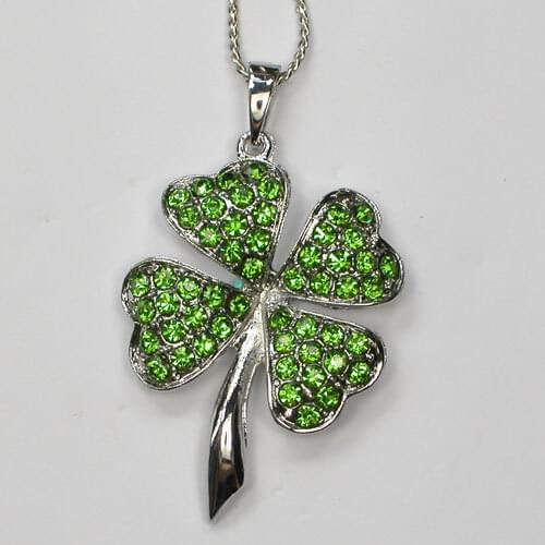 12pcs/lot Wholesale Rhinestone Clover Fashion Pendant Necklaces Costume Chain Jewelry F101399