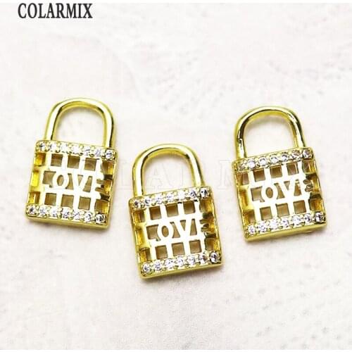 12 Pcs Lock shape necklace pendant Gold color zircon lock shape jewelry pendant Handmade women accessories pendants 7315