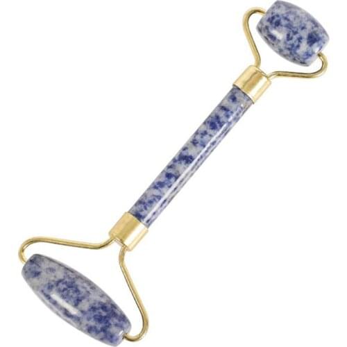 2 Pcs Jade Stone Facial Massage Roller Practical Jade Face Anti Wrinkle Body Head Portable Beauty Health Care Tools,Blue & Rose