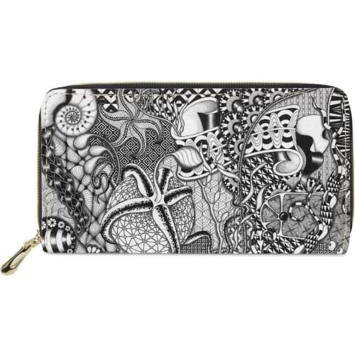 2020 Custom Logo Designs Long Leather Purse Phone Card Wallet Polynesian tribal style Pattern Daily Used Carteira Femme