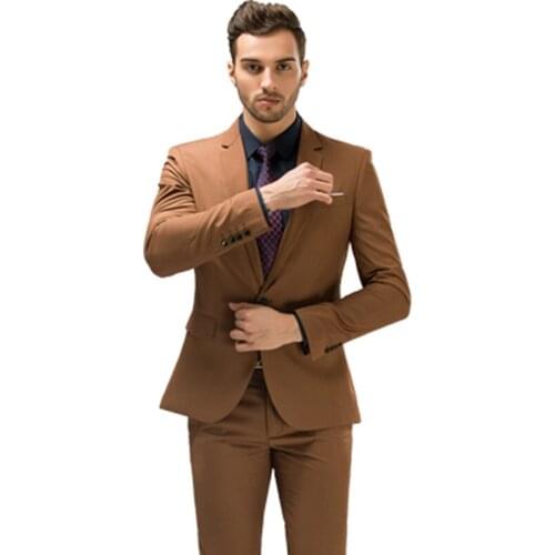 2020 Brown Suit Mens Wedding Prom Party Suits One Button Male Formal Groom Business Tuxedos 3 Piece Set (Jacket+Vest+Pants)