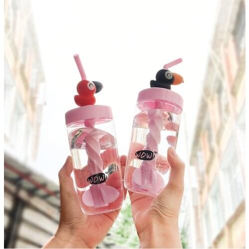 400ML Kawaii Stirring Water Bottle Kids Adult Plastic Water Bottle With Straw Portable Heat-resistant Juice Drink Cup For Gifts