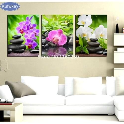 5d Diamond Embroidery Full,square drills,Orchid,stone,floral Diamond Painting 3 pcs/set,3d Cross Stitch,Mosaic,petard,wall decor